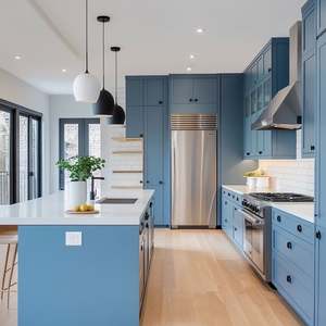 Ensemble d'îlot de cuisine préfabriqué moderne, armoires modulaires de luxe en bois massif avec évier, design de meubles complet pour la maison - Product Image 5