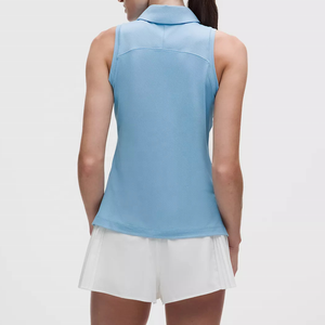 Polo sin Mangas para Mujer, Color Azul Claro, Tejido Piqué, Transpirable, Estilo Preppy, Largo Regular, Marca Premium Stitch - Product Image 2