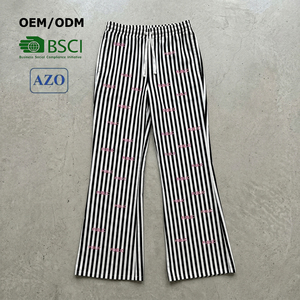 ODM Manufacturer Custom Flat Embroidery Lightweight Cotton Striped Pants Casual Elastic Drawstring Waistband Men's Flared Pants - Product Image 1