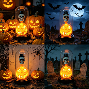 Décoration de fête d'Halloween KZR, lumières LED en forme de citrouille et de fantôme - bois et acrylique, pour adultes - Product Image 5