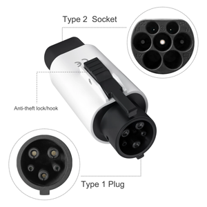 Zencar 32A loại 2 để loại 1 <span class=keywords><strong>adapter</strong></span> với khóa AC EV sạc chuyển đổi T1 với nút móc trắng màu đen - Product Image 3