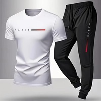 Costume décontracté pour homme PARIS, printemps et été, nouveau style, imprimé lettres, tendance américaine, sport, mode, ensemble deux pièces à manches courtes et pantalon