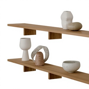 Multi-Purpose Modern Double Tier Durable Wooden <b>Wall</b> <b>Mounted</b> <b>Shelf</b> Storage Rack for Living Room Floating <b>Wall</b> <b>Shelves</b> - Product Image 2
