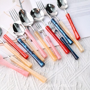 <b>Acrylic</b> Handle 304 Stainless Steel Cutlery Fork Spoon Set Customizable Colors <b>Mirror</b> Polished For Tableware - Product Image 1