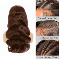 Perruque en cheveux humains bruns chocolat, ondulée, avec dentelle frontale HD 13x4, cheveux vierges bruts, pré-épilée, sans colle, pour femmes noires