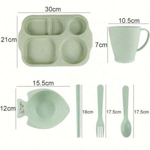 Assiettes compartimentées pour adultes et enfants, lot de 6 pièces, en paille de blé, couleur unie - Product Image 2