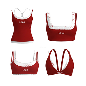 Ensemble de vêtements de yoga certifiés BSCI, avec bordure à pois, soutien-gorge classique à encolure dégagée, shorts et leggings à double couche, compression antimicrobienne - Product Image 3