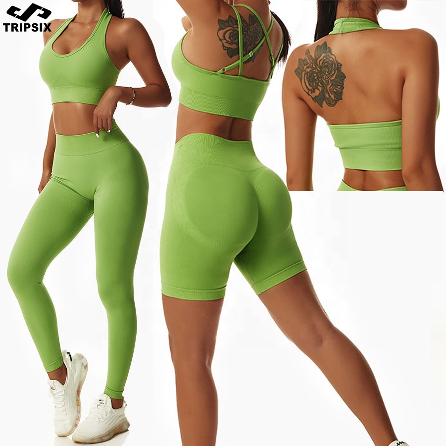 Новое поступление 2023, Женская бесшовная спортивная одежда в рубчик, комплект спортивной одежды для активного зала, одежда для фитнеса, короткий комплект одежды для йоги