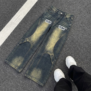 High Quality Custom Embroidered Sweatpants <strong>Jean</strong> Raw Edge <strong>Worker</strong> Designer <strong>Jeans</strong> Pants for <strong>Men</strong> Custom Pants Denim <strong>Jeans</strong> <strong>Men</strong> - Product Image 1