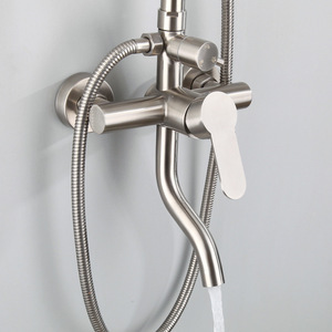 Set di rubinetti per miscelatori unici a pioggia con acqua calda fredda Set da parete in acciaio inossidabile per trafilatura a parete - Product Image 4