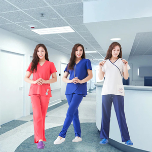 Conjunto <span class=keywords><strong>de</strong></span> Uniforme Médico para <span class=keywords><strong>Mujer</strong></span>, Moderno, con Cuello en V, Pantalones Jogger, Tela Tejida Elástica con Spandex, Venta al Por Mayor <span class=keywords><strong>de</strong></span> Fábrica OEM - Product Image 1