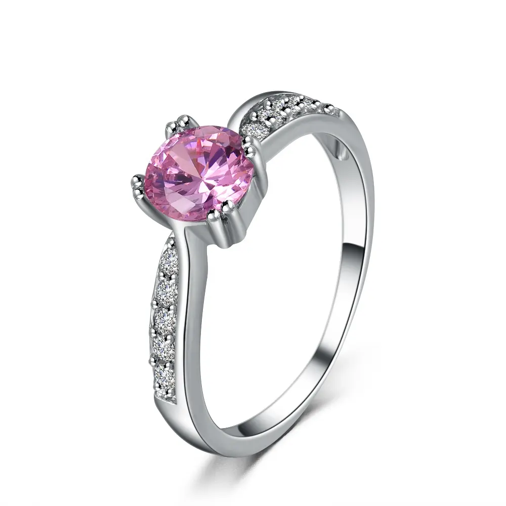 Massief 925 Sterling Zilveren Ring Met Roze Kristal Verloving S925 Ring Sieraden