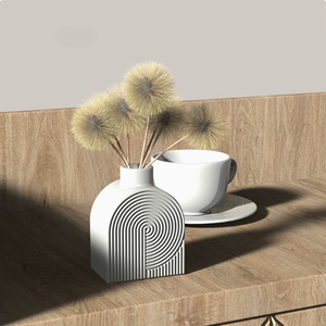 แจกันคอนกรีตสไตล์นอร์ดิก-ของประดับดอกไม้ตั้งโต๊ะในบ้านต้นไม้สีเขียวและภาชนะบรรจุอวบน้ำ - Product Image 3