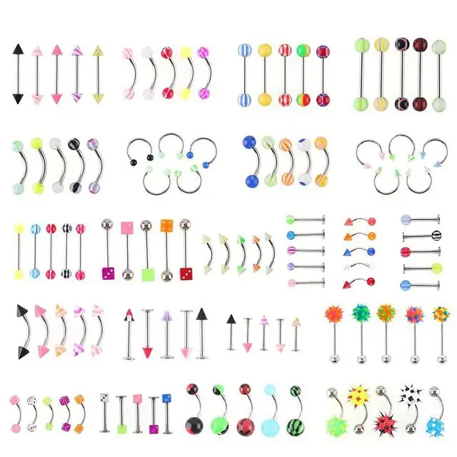 Piercing para el cuerpo, Piercing para cejas, ombligo, lengua, labios, 24 estilos, 110 Uds., gran oferta