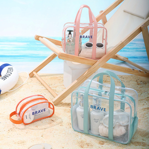 Bolsa de maquillaje de viaje, bolsa de playa con separación de seco y húmedo, bolsa impermeable para natación y fitness, bolsa transparente para maquillaje, bolsa de mano. - Product Image 5