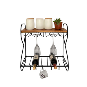 Nuovo creativo porta bottiglia di vino in legno portabottiglie a due livelli <span class=keywords><strong>da</strong></span> <span class=keywords><strong>parete</strong></span> galleggiante porta vino con calice Hanger - Product Image 1
