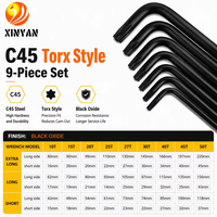 9PCS XINYAN Set Kunci Torx Ekstra Panjang Metrik 10T-50T Baja Karbon C45 Lapisan Oksida Hitam Kotak Penyimpanan Plastik Garansi 3 Tahun