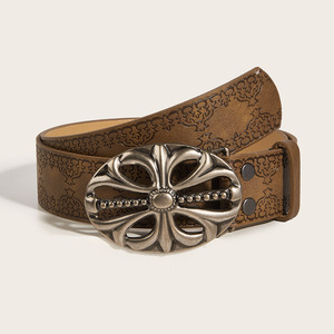 Cintura da Donna JULUN Vintage con Fibbia a Croce Incisa, Cintura Multicolore con <span class=keywords><strong>Borchie</strong></span>, Accessorio Moda Audace <span class=keywords><strong>per</strong></span> Jeans - Product Image 3