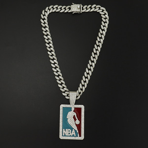 Collier Hip Hop pour hommes, collier pendentif en cristal avec Bling glacé 13mm Miami chaîne cubaine ras du <span class=keywords><strong>cou</strong></span> pour Fans <span class=keywords><strong>de</strong></span> basket - Product Image 3
