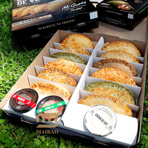 Caja de Empanada para Llevar de América Latina Personalizada con Divisor de Copa de Inmersión Contenedor de Embalaje de Papel Kraft Cajas Empaques Para Empanada - Product Image 1