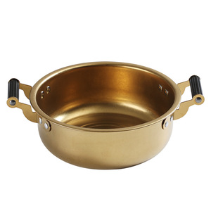 Golden Mini Hot <b>Pot</b> 304 Stainless Steel Double Handles Induction Compatible <b>Soup</b> <b>Pot</b> Noodle <b>Pot</b> With Lid - Product Image 1