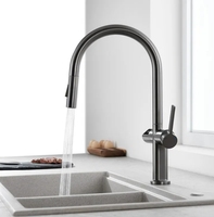 Robinet de cuisine extractible cascade en laiton gris anthracite à commande tactile monocommande