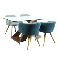 Table à manger moderne en chêne noir et blanc avec plateau en verre trempé transparent, finition imperméable pour appartement, cuisine, hôtel, salle à manger