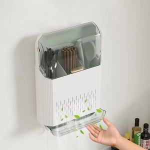 Soporte para cubiertos montado <span class=keywords><strong>en</strong></span> la <span class=keywords><strong>pared</strong></span>, escurridor <span class=keywords><strong>de</strong></span> utensilios transpirable a prueba <span class=keywords><strong>de</strong></span> polvo, caja <span class=keywords><strong>de</strong></span> almacenamiento <span class=keywords><strong>de</strong></span> palillos para ahorrar espacio para cucharas, espátulas, tenedores - Product Image 1