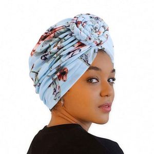 Wholesale Ready Ship Women Turban Pattern Printed African Knot Headwrap Twist Knot Beanie Pre-<b>Tied</b> Bonnet Cap Outdoor - Product Image 1