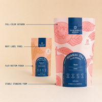 Sachet de thé personnalisé imprimé avec fermeture éclair, résistant à l'humidité, finition mate dépolie, qualité alimentaire, pour l'emballage de marques de thé aux herbes en détail