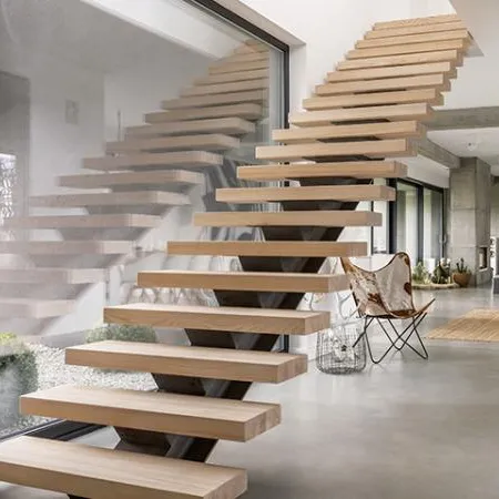 prefabricated steel diy steel wood stairs staircase with single stringer