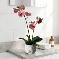 Susunan Bunga Anggrek Buatan dengan Pot, Tanaman Bonsai Phalaenopsis Realistis untuk Dekorasi Meja Rumah