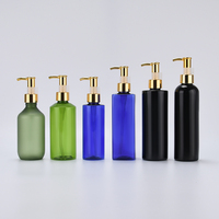 Flacon pompe rond en plastique PET de luxe, blanc et noir, 250 ml, 300 ml, 500 ml, vide, pour après-shampoing, gel douche, shampoing pour animaux, avec pompe dorée