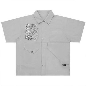 Nouveautés Chemises personnalisées en polyester et coton <span class=keywords><strong>avec</strong></span> <span class=keywords><strong>poche</strong></span>, imprimées et brodées, à manches courtes, décontractées, pour hommes - Product Image 1