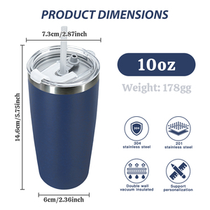 Vasos Personalizados con Logotipo, 10 oz, Recubrimiento en Polvo, Doble Pared, Aislamiento al Vacío, Botella <span class=keywords><strong>de</strong></span> <span class=keywords><strong>Agua</strong></span>, Taza <span class=keywords><strong>de</strong></span> Viaje para Café - Product Image 2