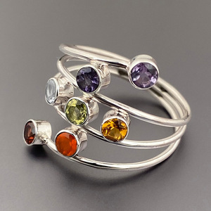 Anelli Geometrici con Gemme T0713, Pietre Naturali Rotonde con Incastonatura a Castone, Anello Unisex alla Moda, Gioiello Regalo - Product Image 6