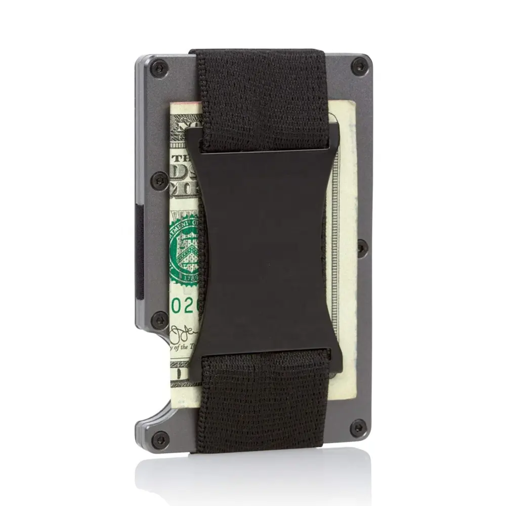 Porte-monnaie en métal aluminium Anti Rfid pour hommes, porte-cartes de crédit minimaliste avec pince à billets