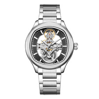 Montre automatique créative à double affichage analogique transparent, bracelet en acier inoxydable, étanche