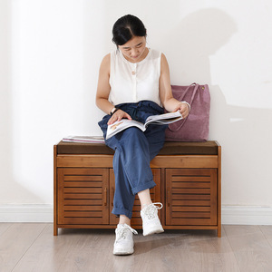 Bamboo Entryway <b>Shoe</b> Cabinet With Seat 60Cm 90Cm Dustproof <b>Storage</b> For Home Use - Product Image 4