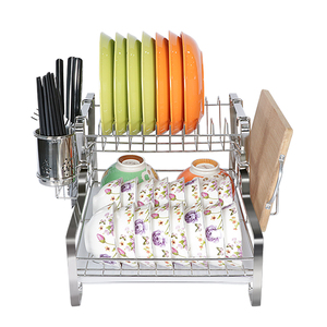 Tirar Nivel 2 capa vajilla de cocina de metal de <span class=keywords><strong>acero</strong></span> <span class=keywords><strong>inoxidable</strong></span> <span class=keywords><strong>colgante</strong></span> de secado de s con cubierta plato escurridor estante - Product Image 2