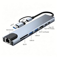 Docking Station Komputer Dual Interface 8-Port Berbahan Aluminium Alloy untuk Pengisian Daya PD 2.0 4K, USB3.0/USB2.0, Pembaca Kartu SD/TF - Stok Bekas