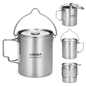 Olla de acero inoxidable de 750ml, taza de agua portátil con tapa y mango plegable, para acampar al aire libre, cocinar, Picnic - Product Image 2