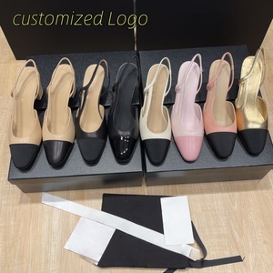 Zapatos de Tacón Bajo de Cuero Genuino para Mujer, Diseño de Lujo, Sandalias de Verano con Punta Cerrada y Tira Trasera - Product Image 4