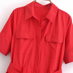 TAOP&ZA Primavera 2025 Nuovi Arrivi <span class=keywords><strong>Abito</strong></span> <span class=keywords><strong>Midi</strong></span> da Donna in Popeline con Cintura a Fiocco Rosso, Colletto e Maniche Corte 2640360 - Product Image 3