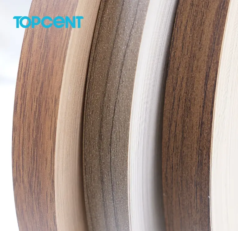 Panel mobilya için TOPCENT Pvc kenar bantlama OEM 12mm 18mm 19mm 21mm katı woodgrain parlak metalik kenar bandı