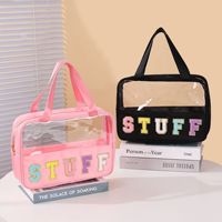 Grand sac cosmétique de sucrerie de PVC clair avec des patchs sac à main imperméable transparent de maquillage avec la poignée pour des femmes