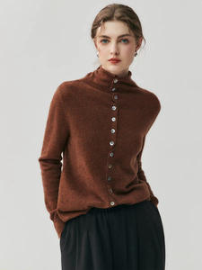 Vente chaude Cardigan en laine de cachemire coréenne moelleuse en forme de nuages, à simple boutonnage, décontracté, deux pièces, <span class=keywords><strong>col</strong></span> roulé pour femmes, automne-hiver - Product Image 2