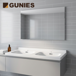 Meuble de salle de bain moderne à <span class=keywords><strong>double</strong></span> <span class=keywords><strong>vasque</strong></span>, blanc pur, avec <span class=keywords><strong>robinet</strong></span> monotrou et lavabo en céramique poli pour lavage des mains - Product Image 1