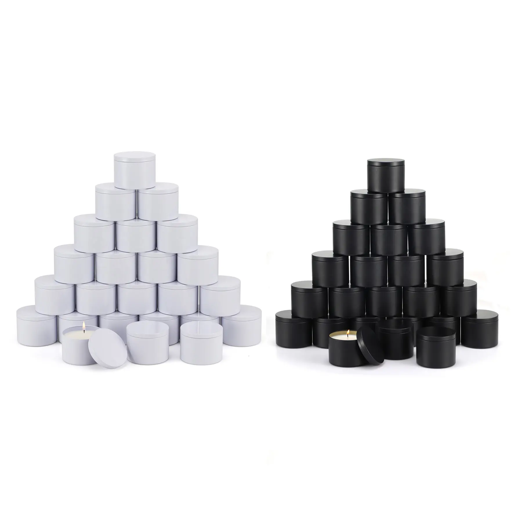 DIY उपहार धातु सुगंधित मोमबत्तियाँ बनाने के लिए 8OZ सफेद मैट काला सीमलेस सिलेंडर डिज़ाइन मोमबत्ती टिन कैन जार
