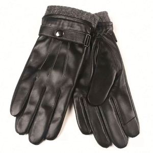 Gants d'hiver pour hommes en cuir de mouton noir, écran tactile, chauds - Product Image 6